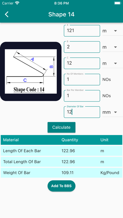 Civil Rebar, BBS Calculator Screenshot