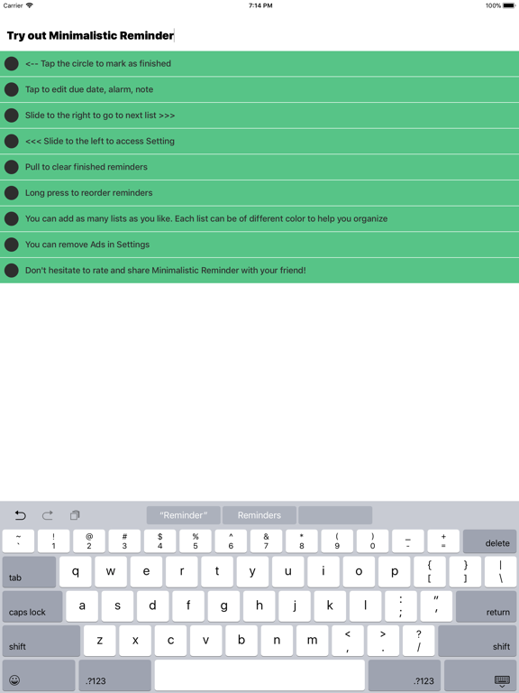 Minimalistic Reminder iPad screenshot 4 - Productivity app