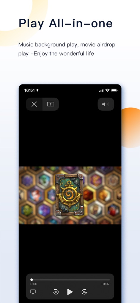 FileMate - Los usuarios disfrutan de una experiencia multimedia completa con controles de reproducción intuitivos como avance/retroceso de '15 segundos', y un icono de 'volumen' fácilmente accesible.