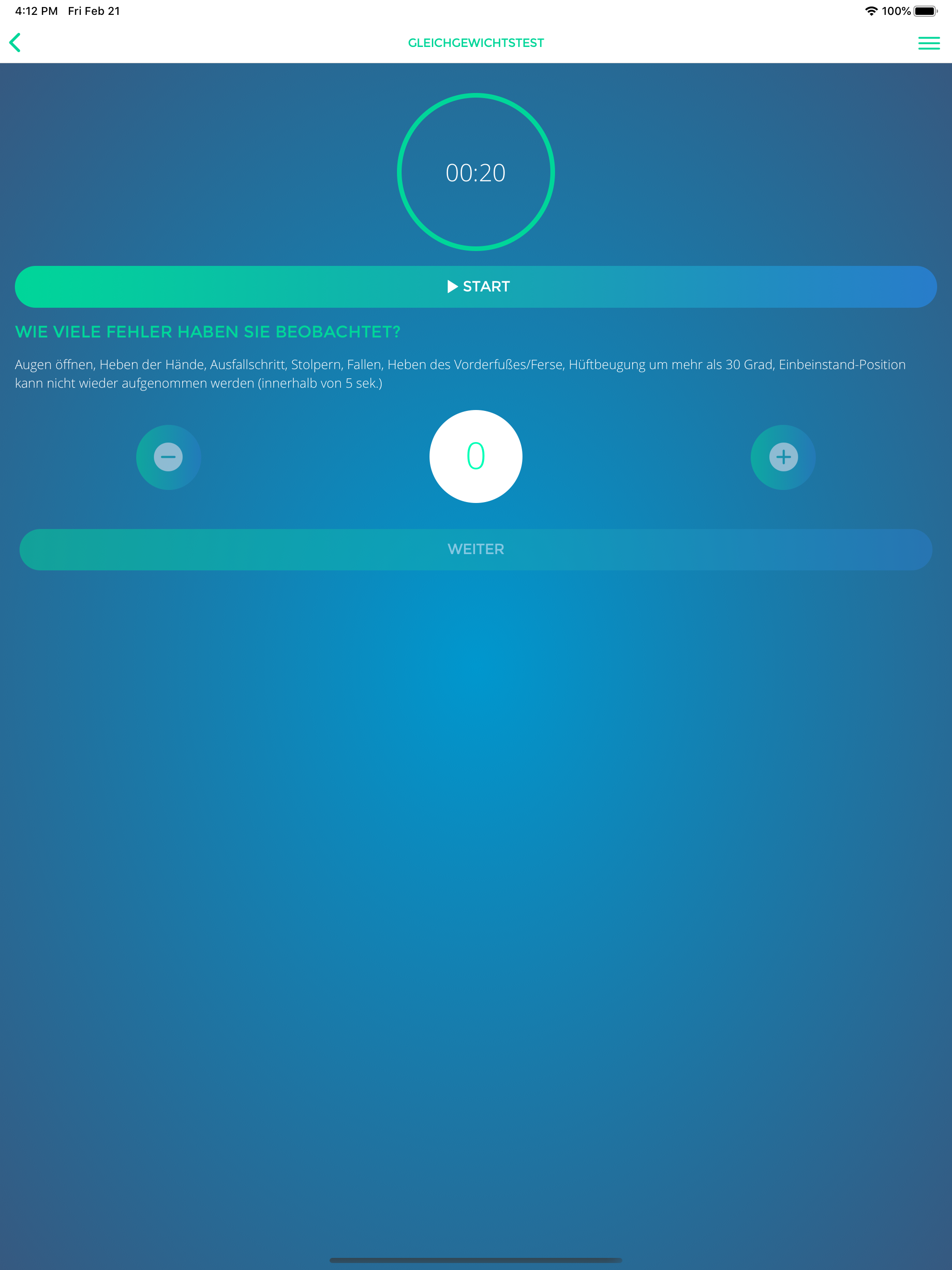 Gehirn-Erschütterungs-Test-App