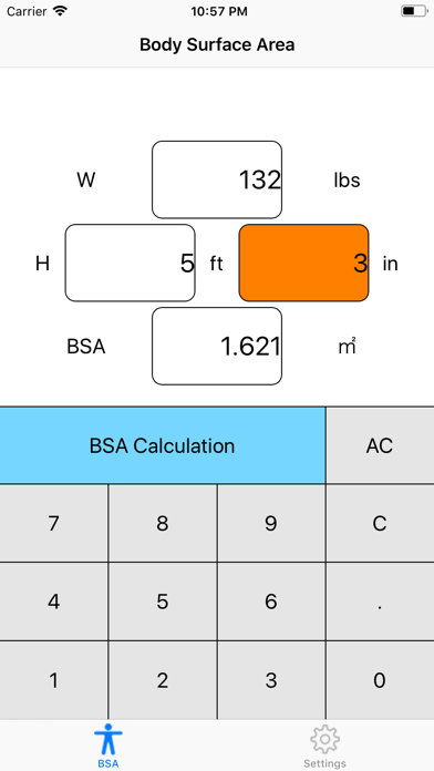 BSA Calculator Screenshot