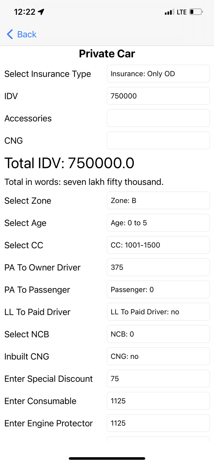 Motors Insurance Calculator