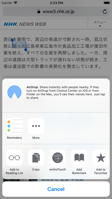 wishoTouch Japanese dictionary Screenshot