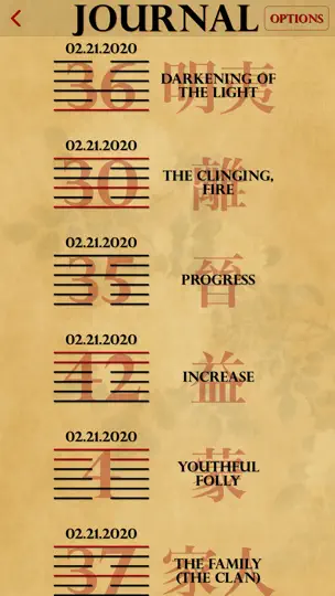 Capture d'écran de I Ching Lite sur iPhone 10