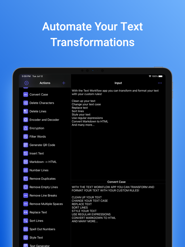 Text Workflow: Text Processing Screenshot