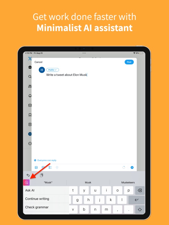 AI Keyboard Chatbot iPad screenshot 1 - Productivity app