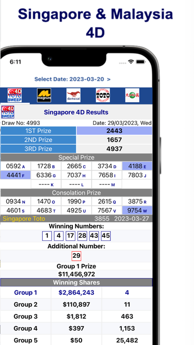 SG Pools 4D Toto Sweep Results Screenshot