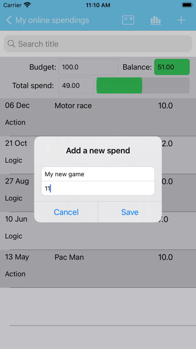 Online Spendings Screenshot