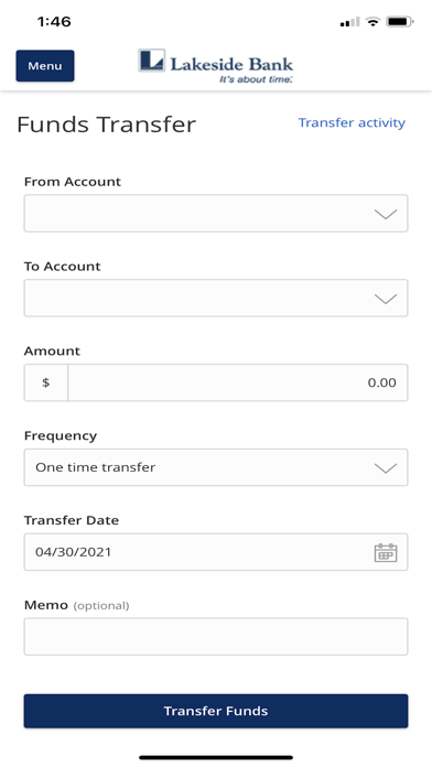Lakeside Bank eLink Screenshot