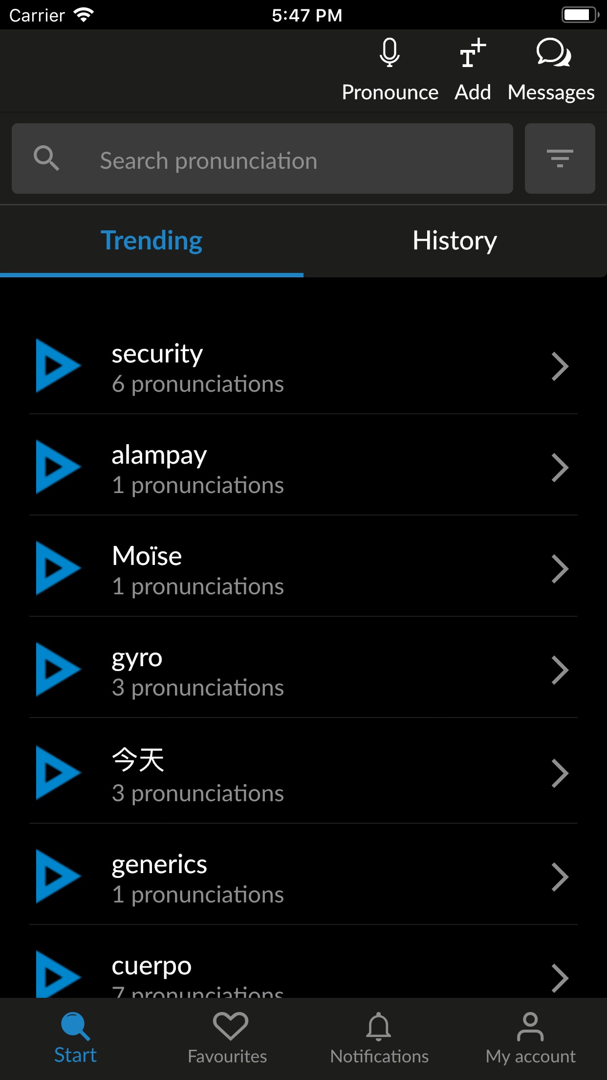 Screenshot do app Forvo Pronunciation