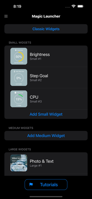 Captura de tela dos widgets do Magic Launcher Pro