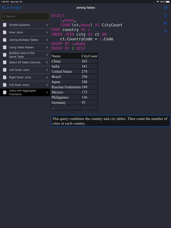 SQL Recipes iPad screenshot 8 - Education app