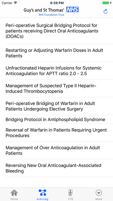 Thrombosis Guidelines Screenshot