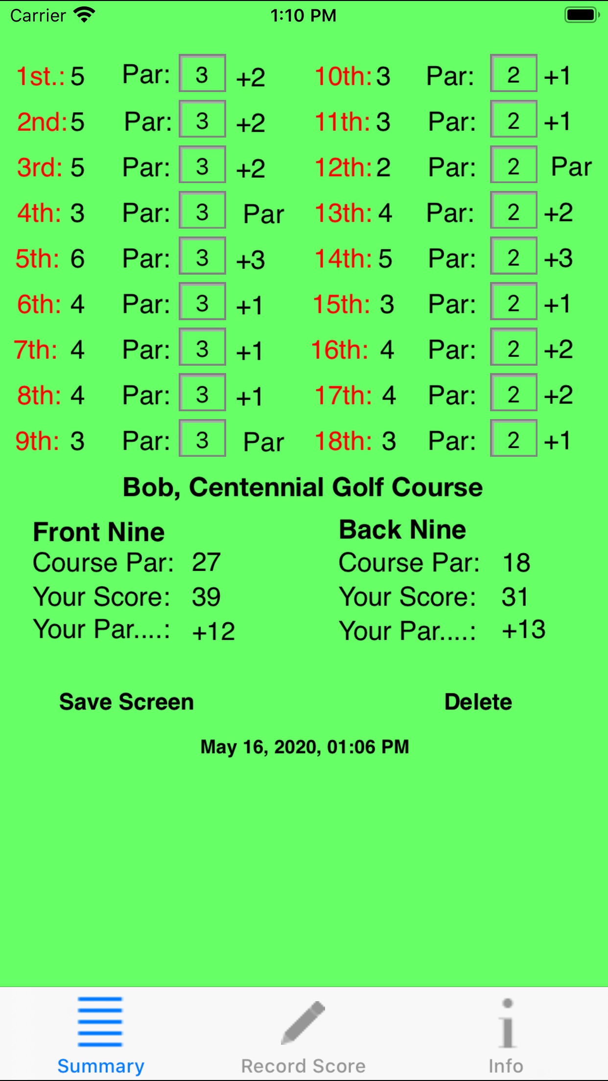 Screenshot 2 of Duffer's Golf Score Card