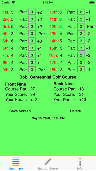 Duffer's Golf Score Card Screenshot