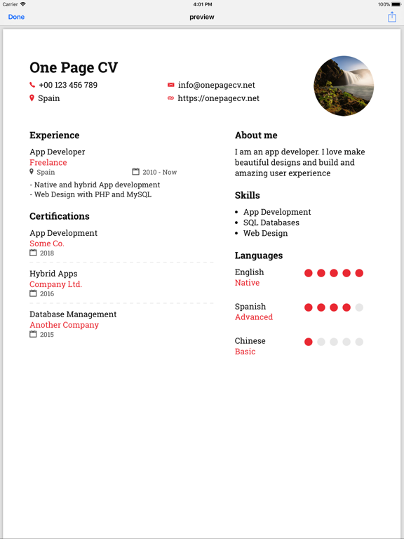 Screenshot #4 pour One Page CV - PDF Resume