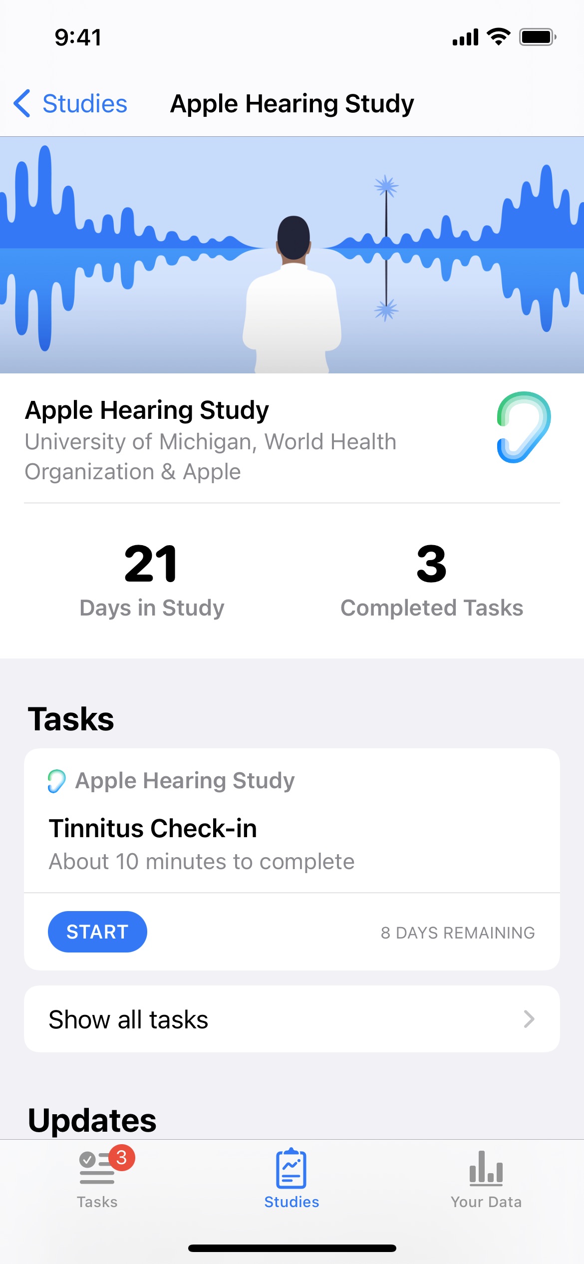 Screenshot do app Apple Research