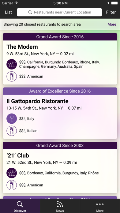Restaurant Awards Screenshot