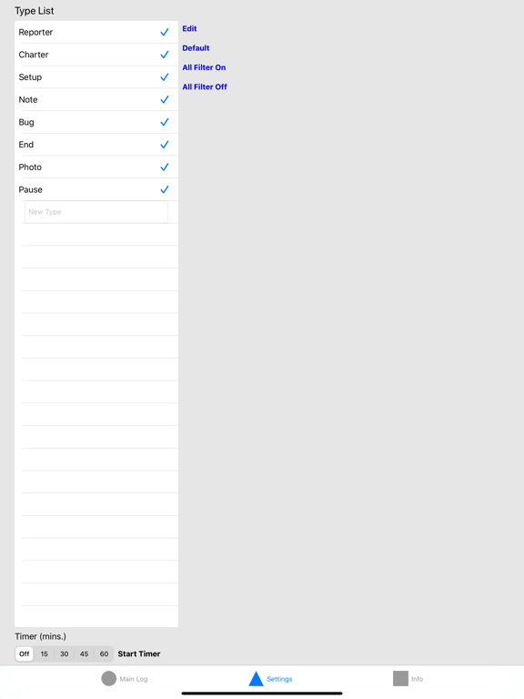 Session Log iPad screenshot
