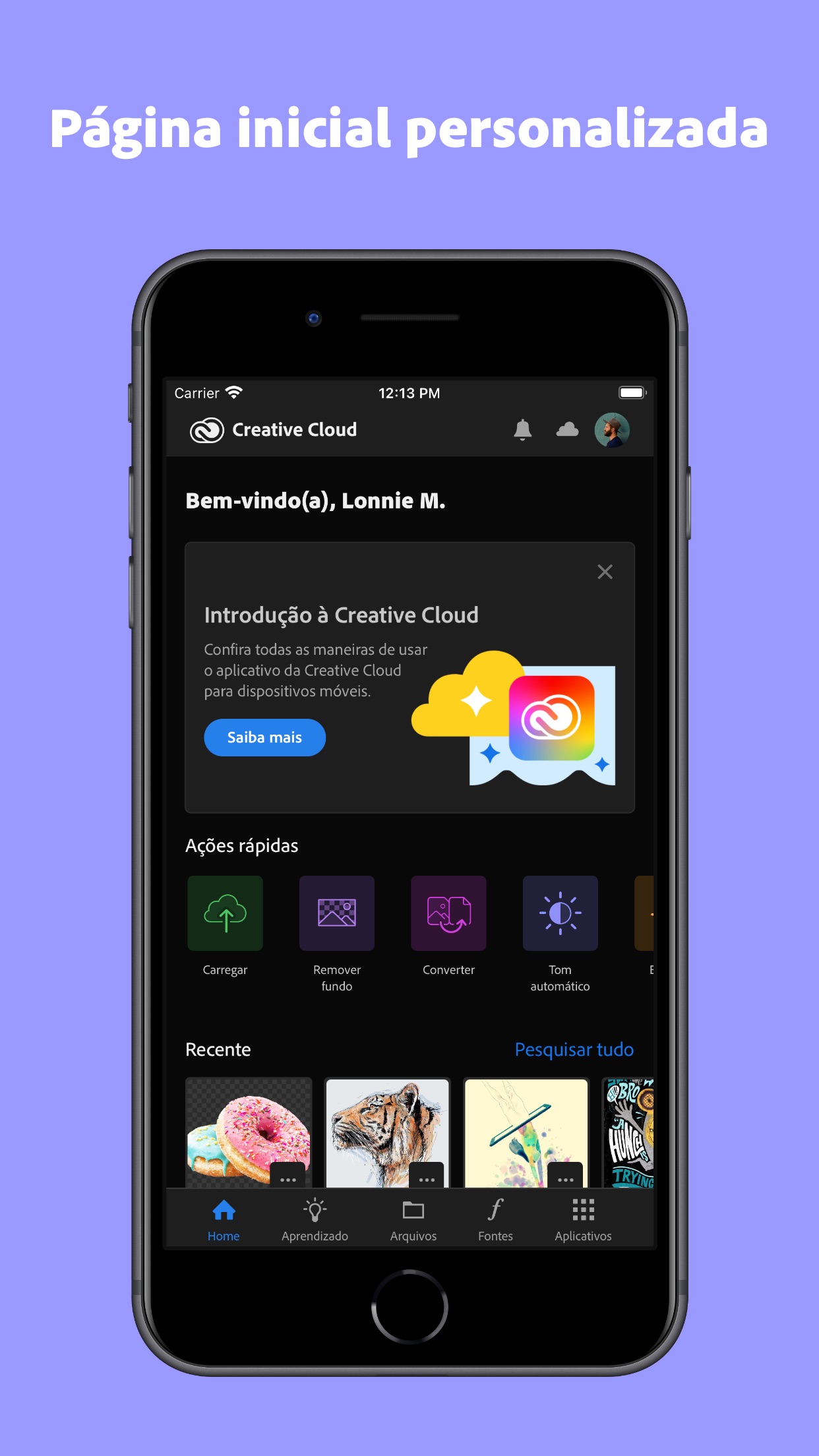 Screenshot do app Adobe Creative Cloud