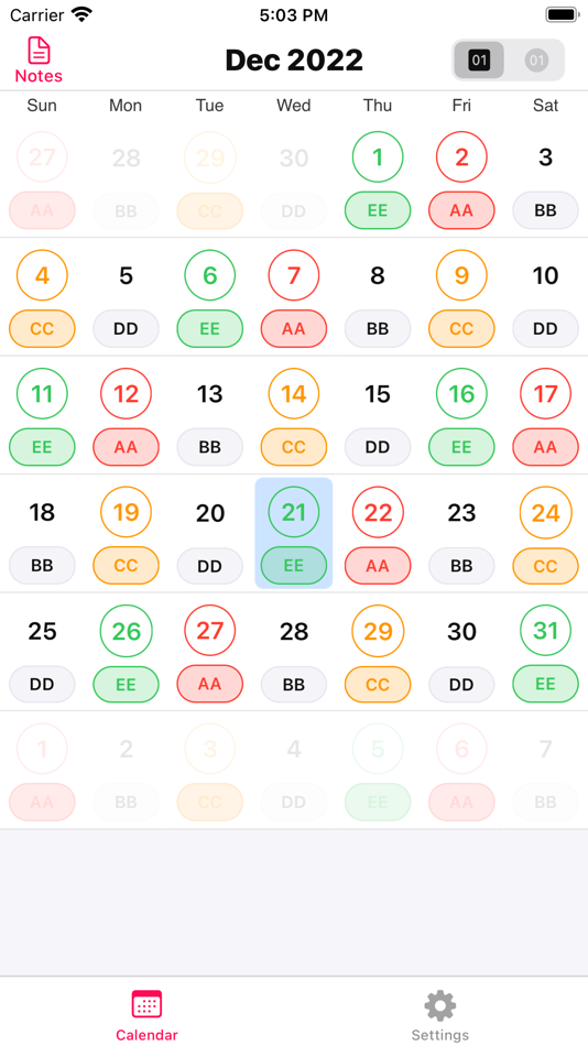 #2. Shift Calendar App (iOS) 由: Twinkle Makwana