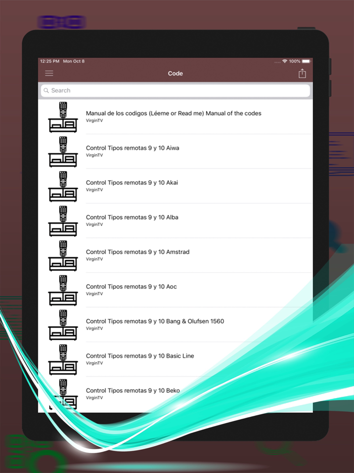 Control Code For Virgin TV