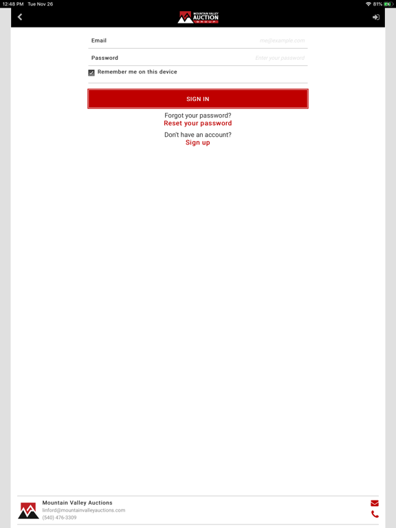 Mountain Valley Auctions iPad screenshot 2 - Business app
