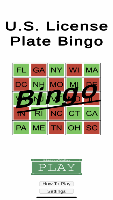 U.S. License Plate Bingo Screenshot