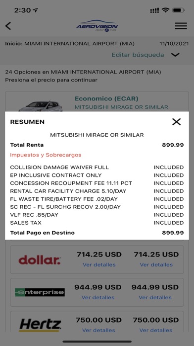 Aerovision SAS - Rent a Car Screenshot