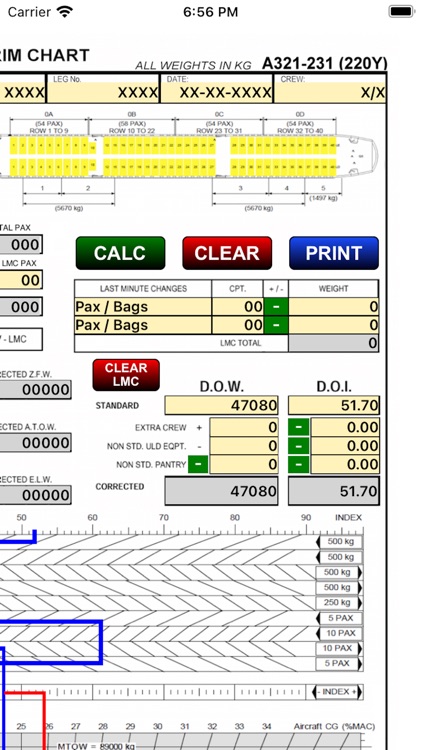 A321 LOADSHEET T&B 220 4z PAX