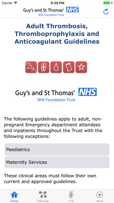 Thrombosis Guidelines Screenshot