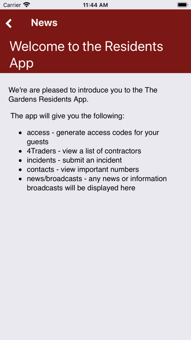 The Gardens Resident's App Screenshot