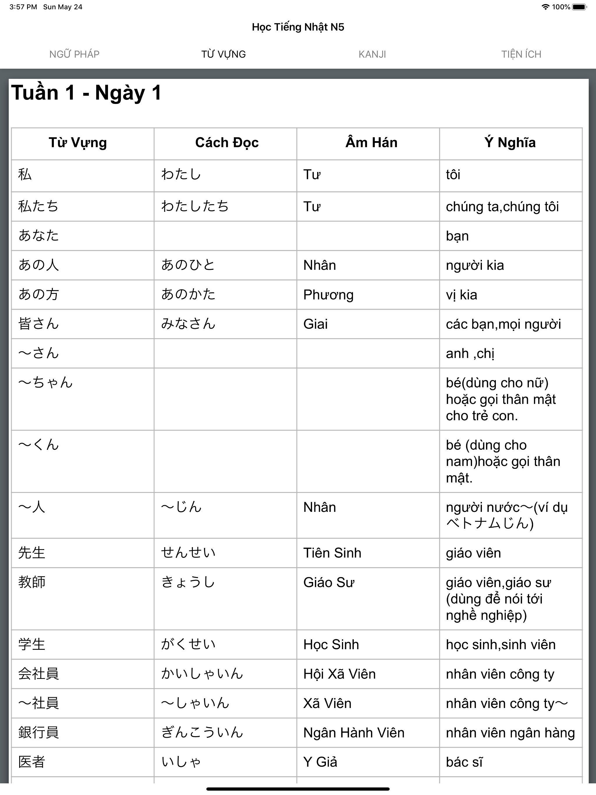 Học Tiếng Nhật N5