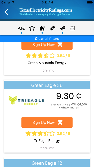 Texas Electricity Ratings Screenshot