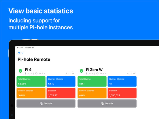 Pi-hole Remote iPad app afbeelding 2