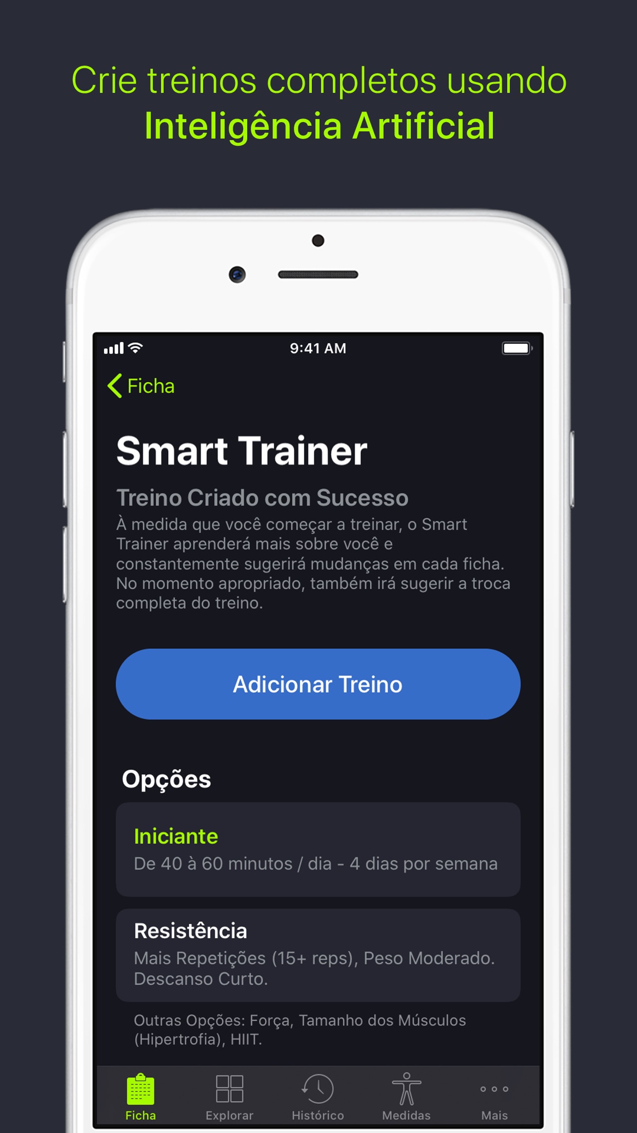 Screenshot do app SmartGym: com Treinos em Casa