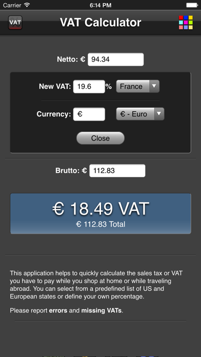 VAT Calculator Screenshot