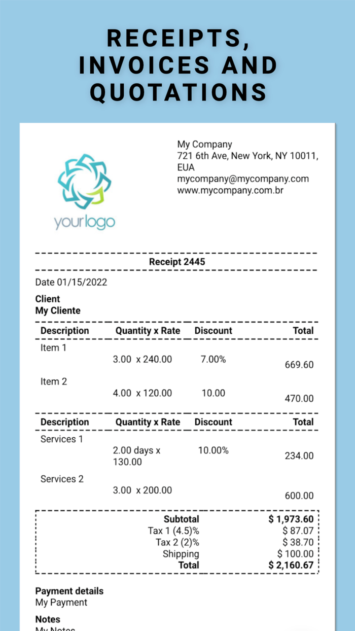 Receipt Invoice and Estimate