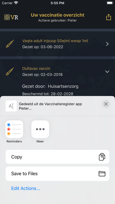 Vaccinatieregister Screenshot