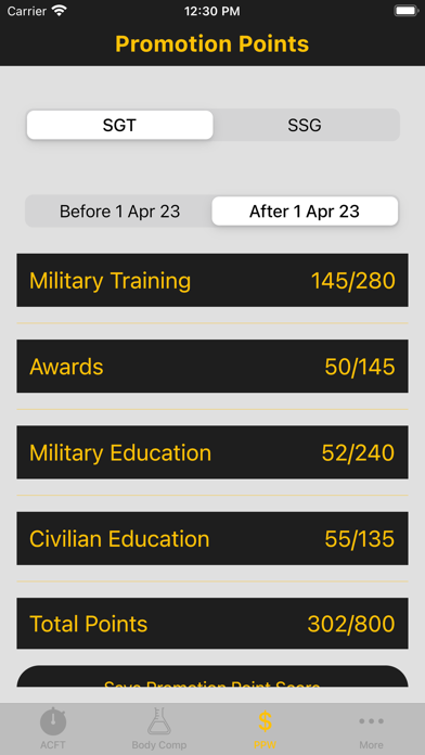 Army Fitness Calculator Screenshot