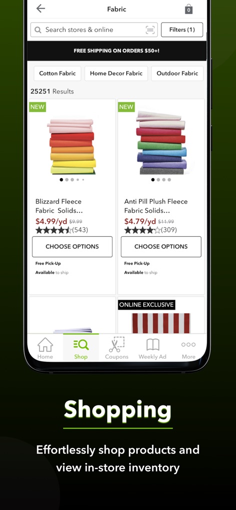 JOANN - Shopping & Crafts - The app offers a streamlined product discovery experience, allowing users to effortlessly browse thousands of products and check real-time in-store inventory for convenience.