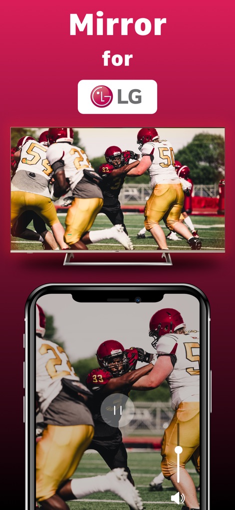 Screen Mirroring - TV Cast - Enhance viewing on "LG TVs" by mirroring dynamic "football game footage" directly from the iPhone, bringing mobile content to the larger screen.