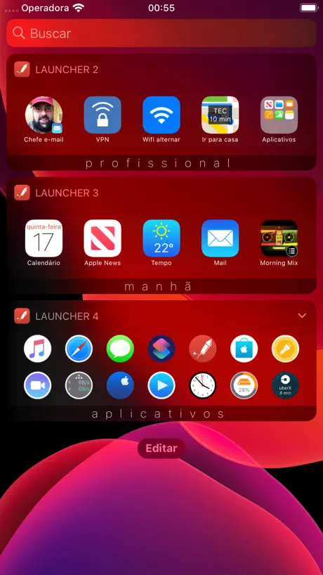 Atalho com vários widgets