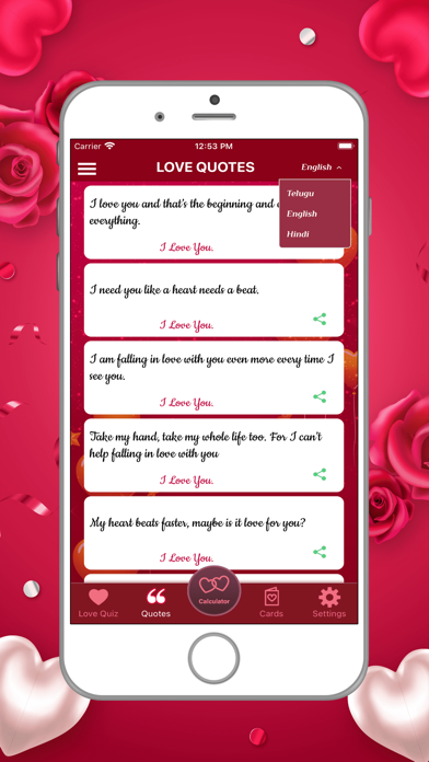 Love Quiz Cards Quotes Screenshot