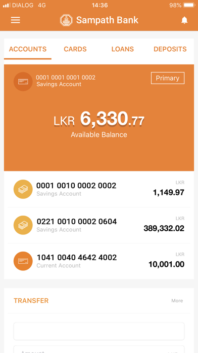 Sampath Bank Mobile App Screenshot