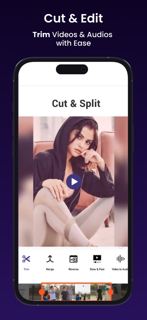 Ai Photo Retouch -Video Editor - This powerful editor allows users to precisely trim video segments using the intuitive timeline, along with options to merge and reverse clips for creative control.