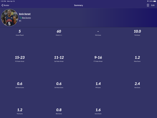 Easy Stats for Basketball iPad screenshot 7 - Sports app