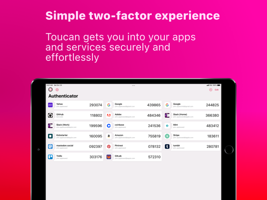 Toucan Authenticator iPad app afbeelding 1
