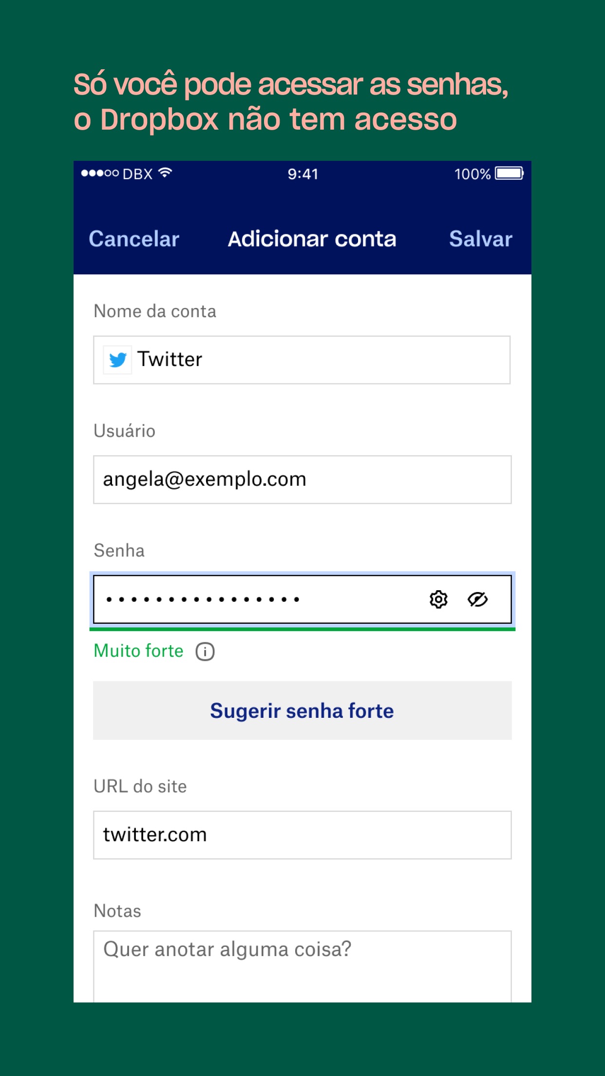 Screenshot do app Dropbox Passwords - Gerente