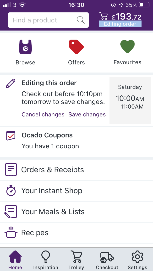 Ocado supermarket shopping